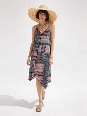Anthropologie Akemi + Kin Riviera Tasseled Ikat Patchwork Midi Dress S Cotton